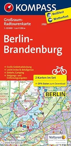 Berlin-Brandenburg: Großraum-Radtourenkarte 1:125000, GPX-Daten zum Download (KOMPASS-Großraum-Radtourenkarte, Band 3703)